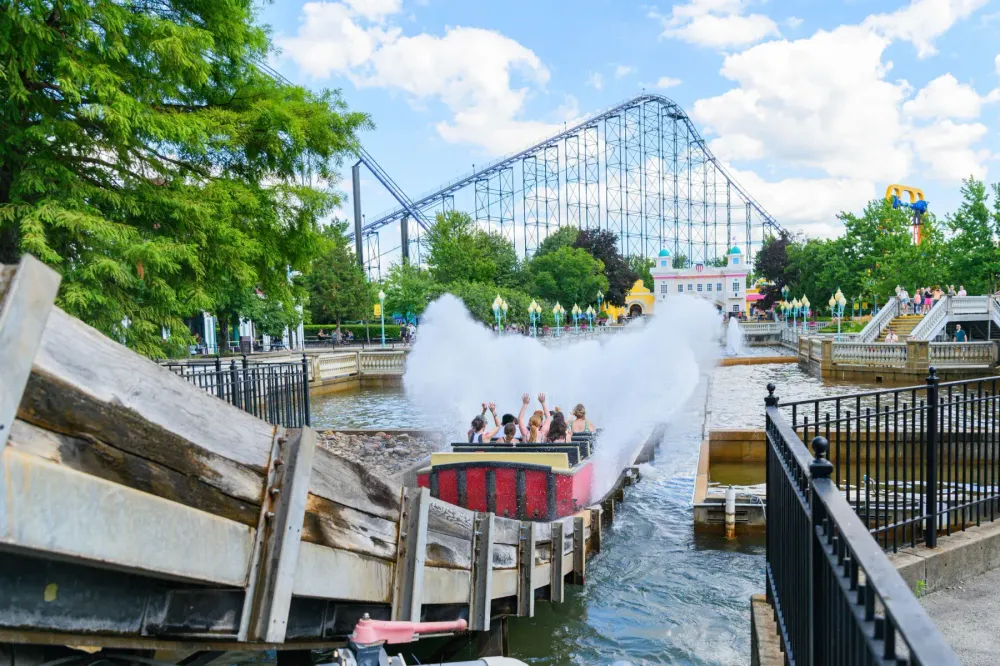 A log flume ride at an amusement park.